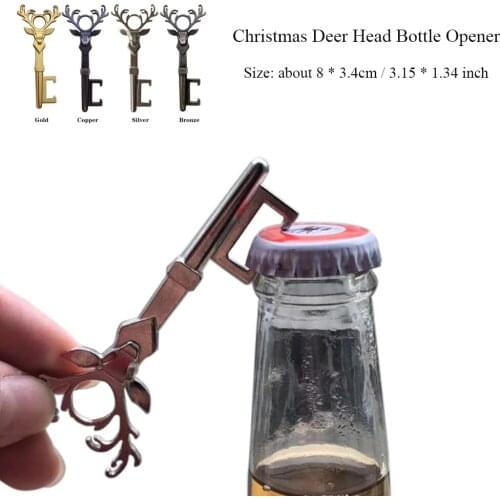 Christmas Deer Head Beer Bottle Opener Portable Zinc Alloy Vintage Keychain Pendant Bottle Opener Kitchen Accessories