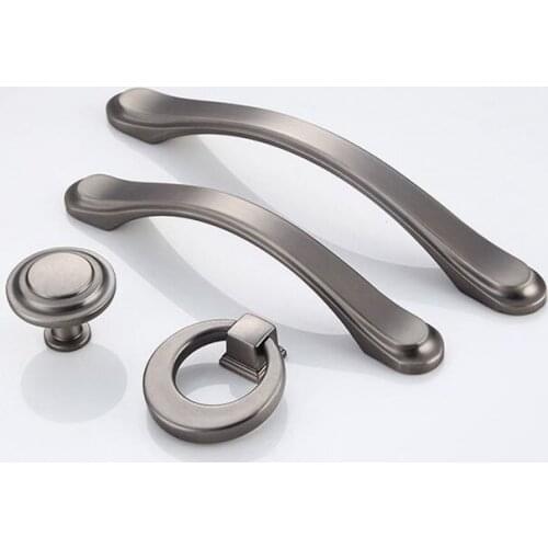 1PCS Zinc Alloy Cabinet Drawer Handle Wardrobe Kitchen Bathroom Knob Door Handle Furniture Hardware Silver Grey Color
