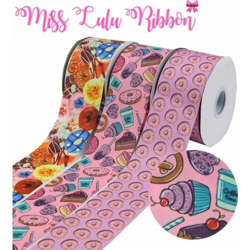16mm-75mm Sweet Candy Doughnut Cupcake Printed Grosgrain/Foe Ribbon Chocolate DIY Hair Bowknots 50yards/roll