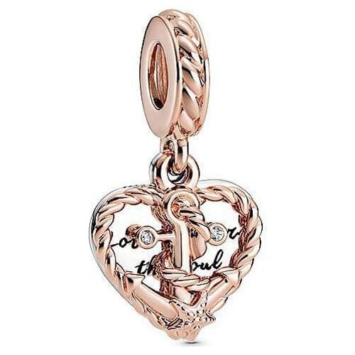 2020 New Original 925 Sterling Silver Beads Rope Heart & Love Anchor Dangle Charm Fit Pandora Bracelet Bangle DIY Women Jewelry