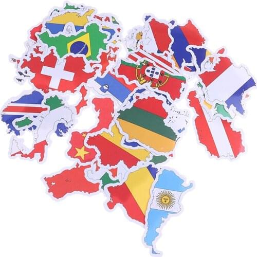 50PCS Car Motorcycle National Flags Stickers Toys for Children Countries Map Travel Sticker to DIY Scrapbooking Suitcase Laptop