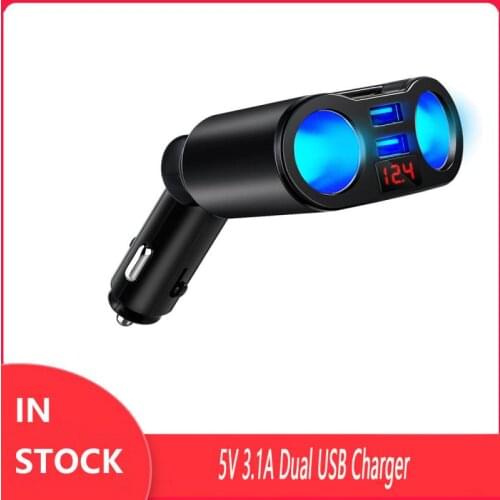 5V 3.1A Dual USB Charger 2 Way Car Cigarette Lighter Socket Splitter Adapter for Xiaomi Samsung For iPhone 11 Pro 7 8 Plus