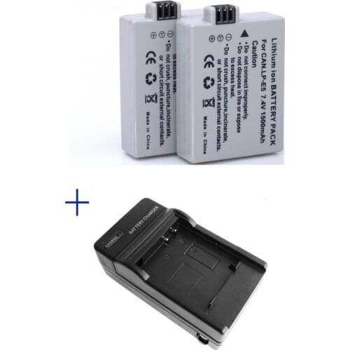 2pcs 1500mAh LP-E5 LPE5 LP E5 Camera battery Batteries AKKU + Charger For Canon EOS 450D 500D 1000D Rebel XS XSi T1i KISS X2 X3
