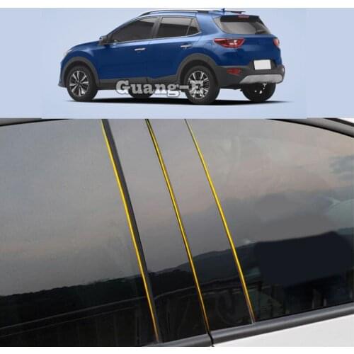 Car PC Material Pillar Post Cover Door Trim Window Piano Black Molding Sticker Plate 8pcs For Kia KX1 2019 2020 2021 2022