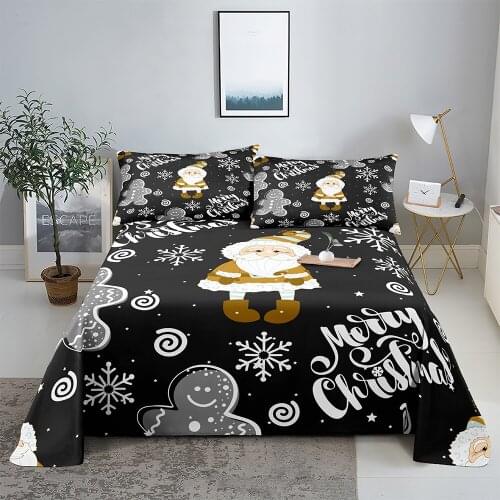 Black Christmas 0.9/1.2/1.5/1.8/2.0m Digital Printing Polyester Bed Flat Sheet With Pillowcase Print Bedding Set