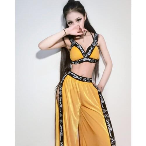 Sexy Beyonce Dance Costume Women Yellow Set Stage Performance GoGo Dancer Costume Bar DJ DS Hip Hop Jazz Dance Costume VDB772
