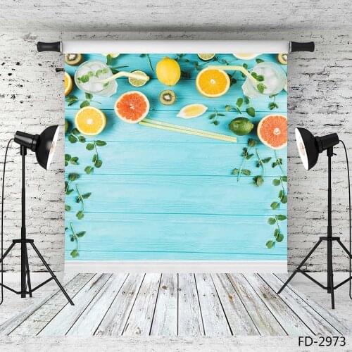 Blue Wooden Board Fruit Leaves Photography Backdrop Custom Photocall Background for Children Baby Portrait Fond Photo Photobooth