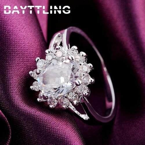 BAYTTLING AAA Zircon 925 Sterling Silver Ring 7/8# Fine Sun Flower Ring For Woman Lady Fashion Wedding Jewelry Party Gift