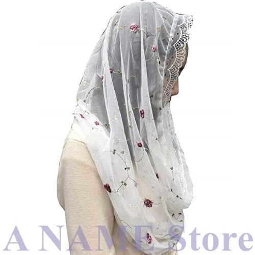 Women Round Floral Tulle Lace Veil for Church Mantilla Head covering Wrap Vintage Chapel Veil Latin Mass Black Ivory Velos Negra