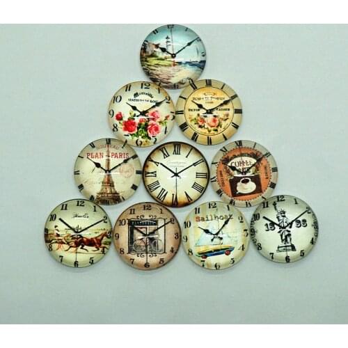 10PCS/lot Round 8-25mm Cute clock Glass Cabochon for make ring dangle earring Jewelry for key chain hoop earrings craft supply