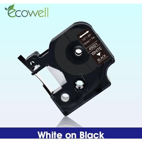 Ecowell 45021 Label Tape 12mm*7m Compatible Dymo D1 ribbon cassette 45021 White on Black for Dymo LM160 280 LabelPoint 350 300