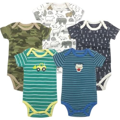 5pcs/Pack Summer Sunsuit Baby Short Rompers Children Short Sleeve Boys Girls Clothes Set Toddler Infant Jumpsuits baby Clothing