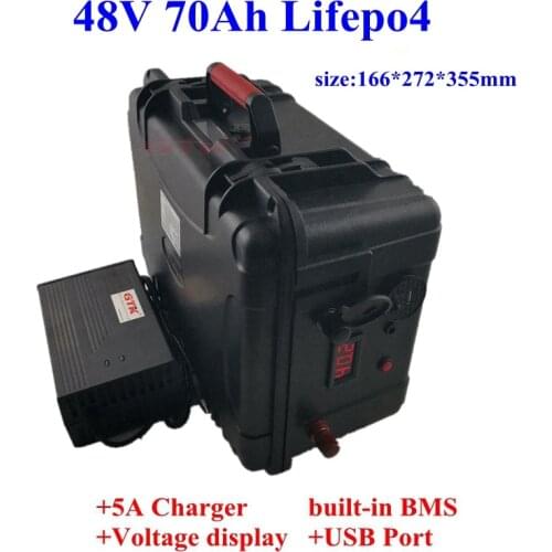 Waterprof 48V 70Ah Lifepo4 lithium battery bms 16s for electric fishing boat RV solar storage golf cart motorbike+5A Charger