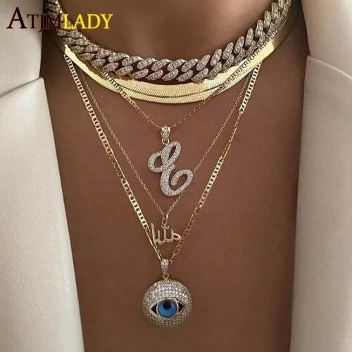 Lucky Turkish Evil Eye Fashion Jewelry For Women micro pave 5A Cz paved round charm pendant blue Color Eye Choker Necklace