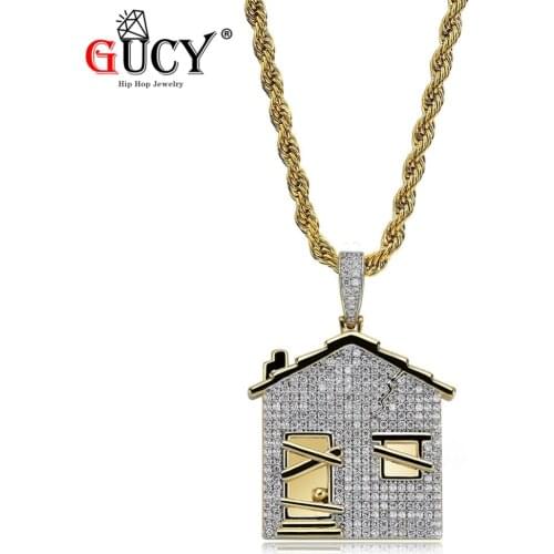 GUCY Fashion house Pendant Necklace All Iced Out Micro Pave Cubic Zirconia Mens Hip Hop Jewelry Gold Color Plated Charms Gift