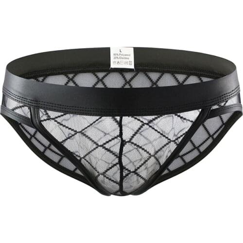 Sexy Men Mesh Diamond Transparent U Convex Pouch Briefs G-string Low Rise Breathable Thongs Penis Pouch Gay Underpants