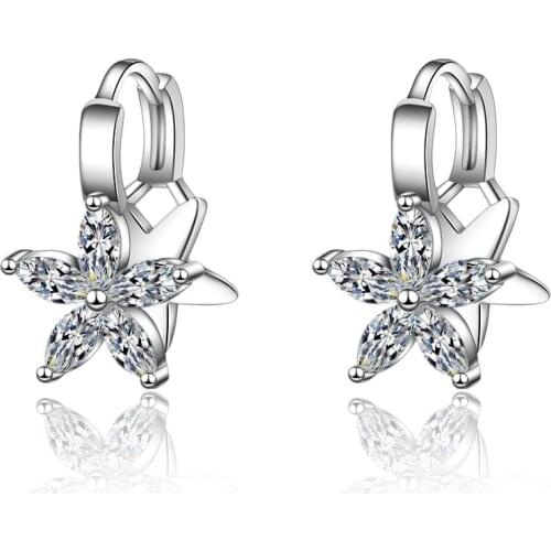 New Arrival Simple Exquisite 925 Sterling Silver Earrings Double Layer Five-petal Flower Zircon Earrings For Women oorbellen