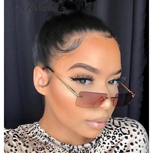 Vintage Rectangle Rimless Sunglasses Women Metal 2020 Square Sun glasses For Ladies Retro Shades Gradient UV400 Zonnebril Dames