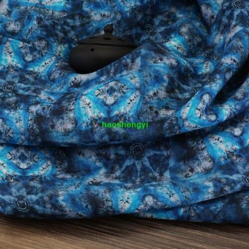 Original craft blue retro style linen printed garment fabric