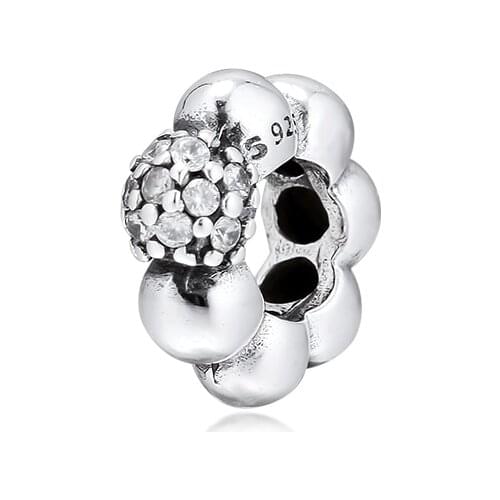 Fits for Pandora Charms Bracelets Polished & Pave Bead Spacer Beads 100% 925 Sterling Silver Jewelry Free Shipping