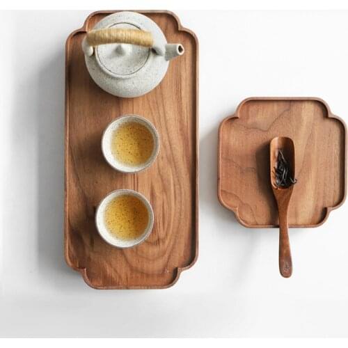 Black walnut rectangular solid wood tea table pot bearing Chinese rural creative coffee lace tray set