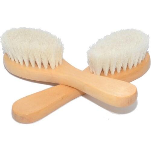 Baby Wooden Brush Comb Pure Natural Wool Baby Brush Baby Hairbrush Newborn Hair Brush Infant Comb Head Massager Baby Care