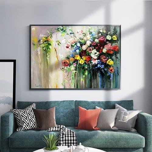 Hand-Painted Flower Rose Oil Painting Abstract Thinck Texture Oil On Canvas Wall Art Paintings Large Salon Decoration Picture