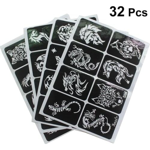 32pcs Self-adhesive Tattoo Stencils Templates For Airbrush Spray Face Paint Henna Glitter Tattoos