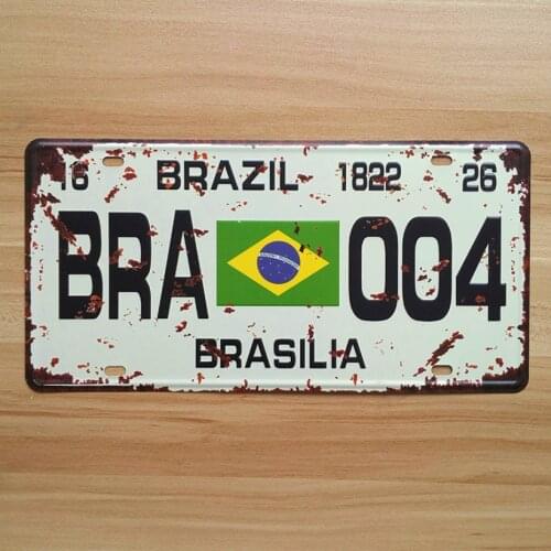 SYF-A141 Retro license Car plates " BRA-004 BRASILIA BRAZIL " vintage metal tin signs garage painting plaque Sticker 15x30cm