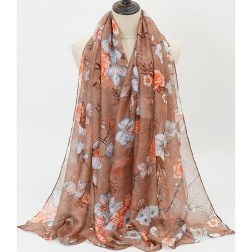 Zawaland 2021 Spring Summer Floral Scarf Office Travel Street Party Scarves Retro Printed Breathable Long Scarves For Women