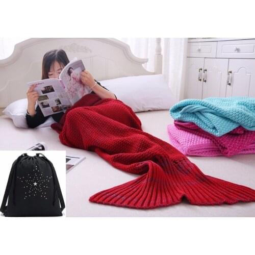 Knitted Mermaid Tail Blanket Cotton and Woolen Crochet Snuggle Mermaid Blanket for Adult Teens All Seasons Sleeping Blankets