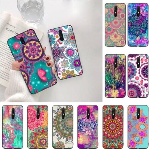 YJZFDYRM Mandala Sun Flower Datura Retro Flora Black TPU Soft Phone Case For Oppo A5 A9 2020 Reno2 z Renoace 3pro Realme5Pro