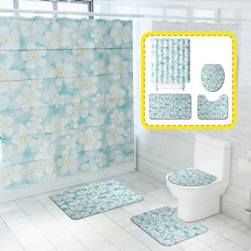 Sun Flower Shower Curtain Flowers Waterproof Polyester Fabric Bath Screen Curtains Pedestal Rug Lid Toilet Cover Bathroom Mat