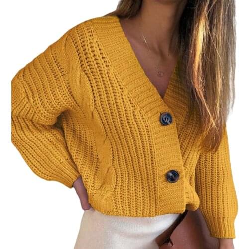 Autumn Women Cardigans Coat 2021 Fall V-Neck Loose Thick Solid Single Breasted Buttons Casual Women Sweatern Cardigans