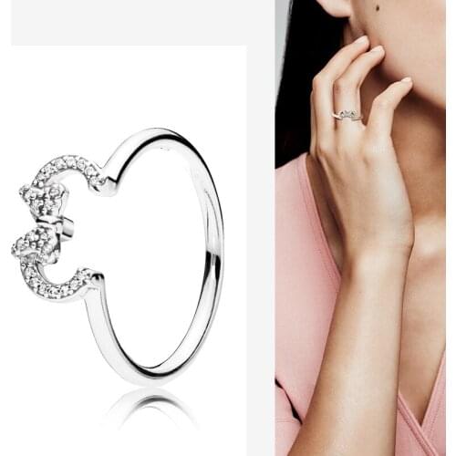 Original 925 Sterling Silver Pan Ring Creative Minnies Silhouette Ring For Women Wedding Party Gift Fashion Jewelry