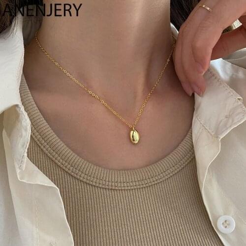 ANENJERY 925 Sterling Silver Waterdrop Necklace Clavicle Chain for Women Simple Niche Design French Popular Jewelry