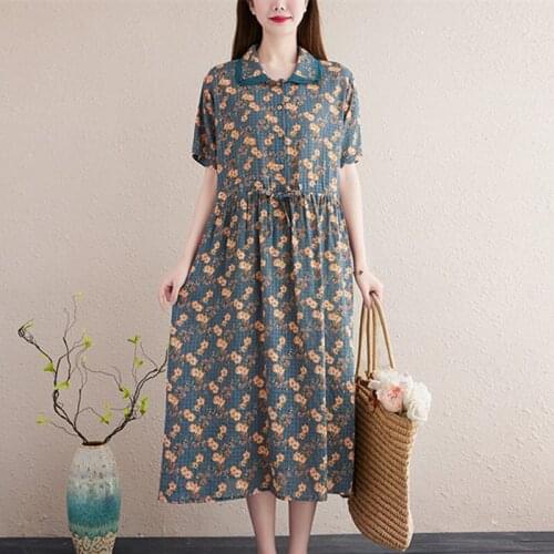 Print Floral Prairie Chic Travel Casual Dress 2021 New Arrival Patchwork Loose Women Summer Dress Office Lady OL Work Dress