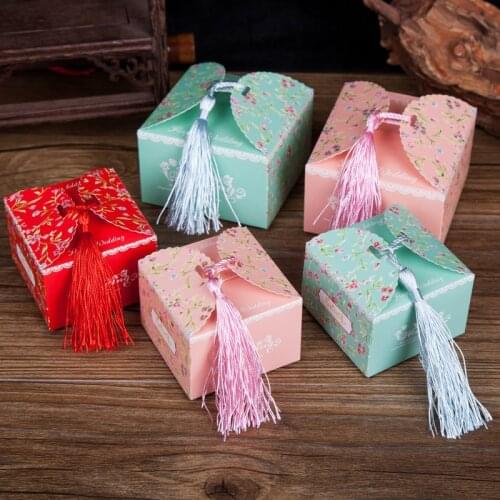 10PCS European style creative tassel and joyful wedding candy box folding paper candy box gift box