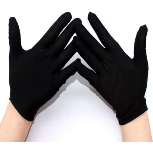 12 Pairs Black Cotton Full Finger Working Gloves Formal Dress Parade Jewelry Inspection Protective Stretcahble Mittens