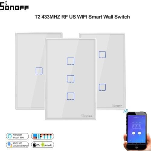 12pc Sonoff T2 US 1/2/3 gang Smart Remote Control Wifi Timer light switch wall touch RF433mhz Switch work with Alexa/google home