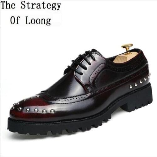 2020 New Spring Autumn British Style Rivets Gentleman Business Dress Shoes Ankle Lace Up Fashion Men Office Shoes Size 38-43