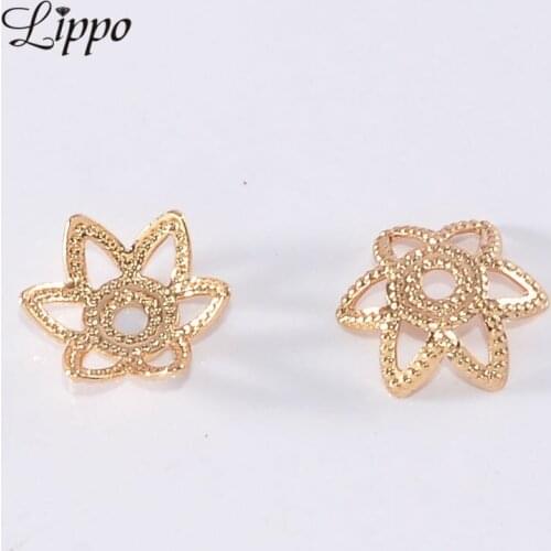 30pcs 8mm Filigree 24k Gold plated Flower Beads End Caps DIY