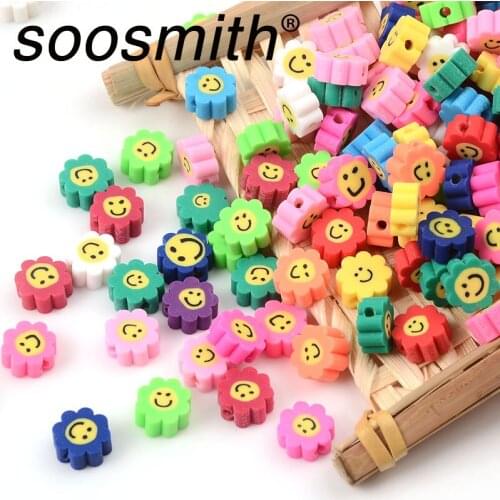 30pcs Colorful Clay Beads Flower Smiley Spacer Bead Polymer Clay Beads For Jewelry Making DIY Bracelet Ladies Pendant Gift