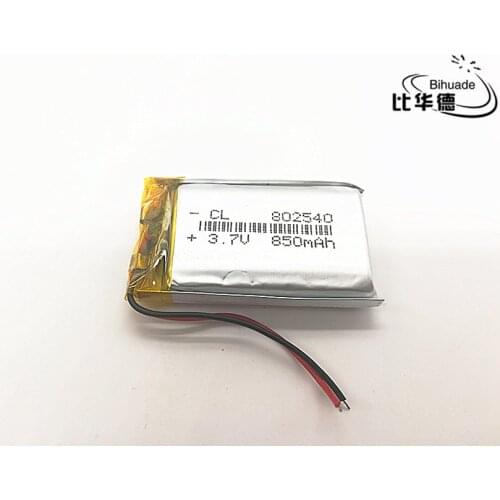 5pcs/lot 3.7V,850mAH 802540 PLIB (polymer lithium ion / Li-ion battery ) for Smart watch,GPS,mp3,mp4,cell phone,speaker