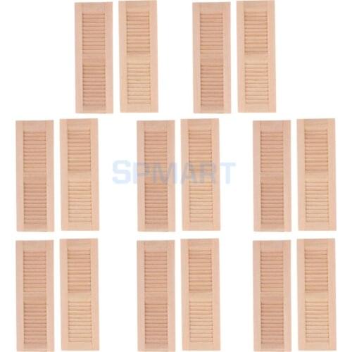 8 Pairs Unpainted 1/12 Dollhouse Miniatures Furniture Wooden Shutters Blind Window DIY Accessories Room Decor