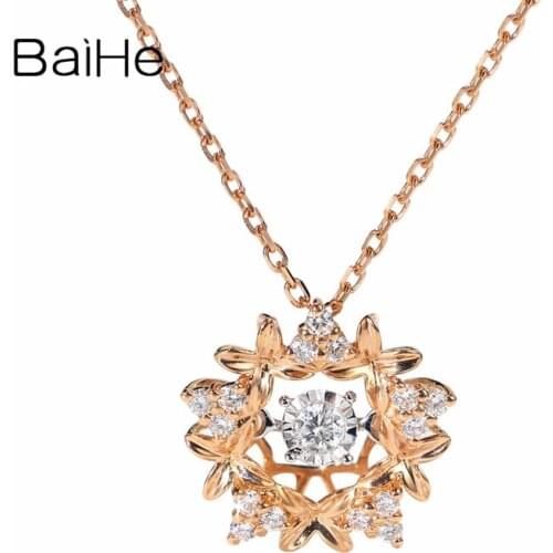 BAIHE Solid 18k Rose Gold 0.05ct H/SI Natural Diamond Women Trendy Fine Jewelry Elegant unique Beautiful diamond Necklaces