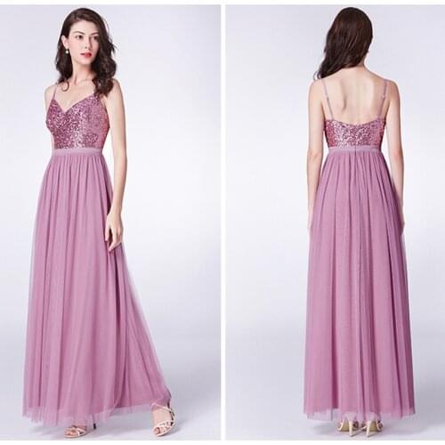 Shining Spaghetti Straps Dusty Pink Prom Dresses Sequined A Line Evening Gowns Sleevless Robe De Soirée