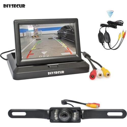 DIYSECUR Wireless 5 Inch Foldable Rear View Monitor Car Monitor Waterproof IR Night Vision Rear View Car Camera Parking System
