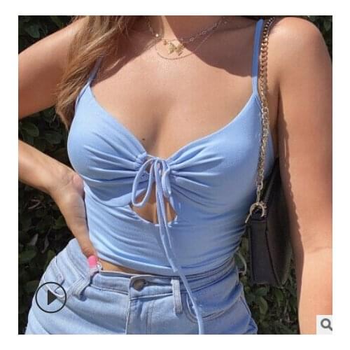 Sexy Crop Top Women Camisole Solid Color Bandage Tank Top Hollow Exposed Navel Short Tops Backless Summer Tube Top for Girls