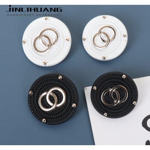 5pcs Metal Coat Shank Buttons Black White Flat Clasp Fasteners Handbag Buckles Garment for Sweater,Suit,Craft,Accessory,Cloth